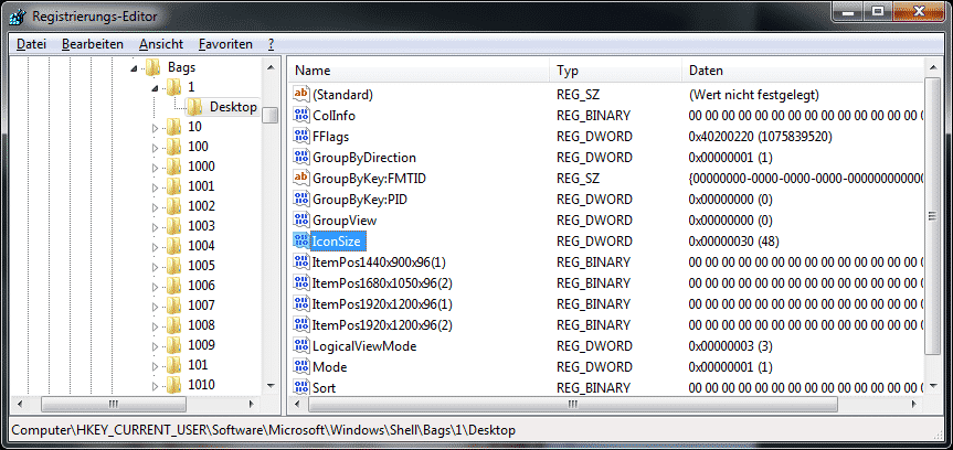 Registry Wert Desktop Symbole