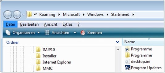 Vista Explorer Men&uuml;leiste