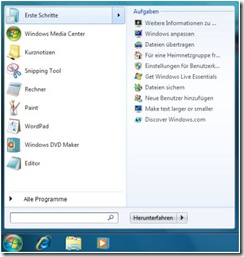 Windows 7 Build 6.1.7000 Startmenu