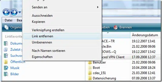 Vista Linkfavoriten loeschen Vista Linkfavoriten loeschen
