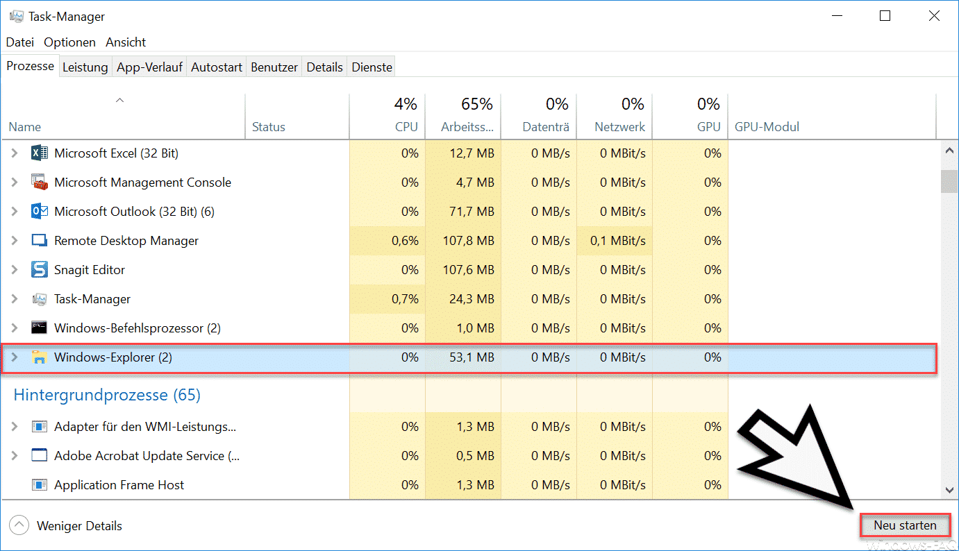 Versteckter Trick um den Windows Explorer zu beenden und neu zu starten