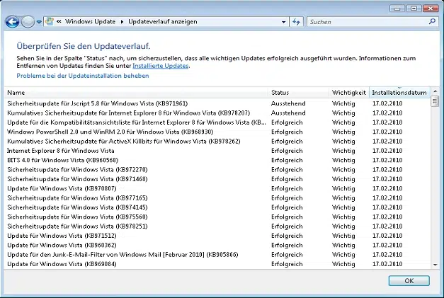 updateverlauf updateverlauf