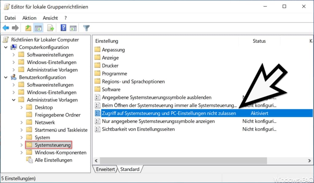 Zugriff auf Systemsteuerung und PC-Einstellungen nicht zulassen