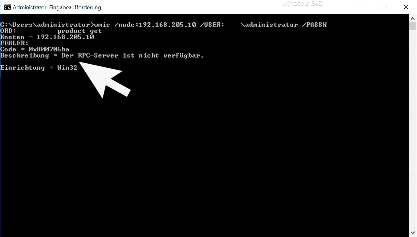 WMIC RPC-Server Fehlermeldung 0x800706ba