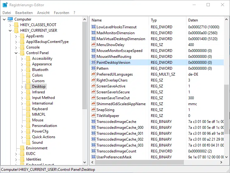 Versionsnummer (Build-Nummer) der Windows-Version auf dem Desktop anzeigen
