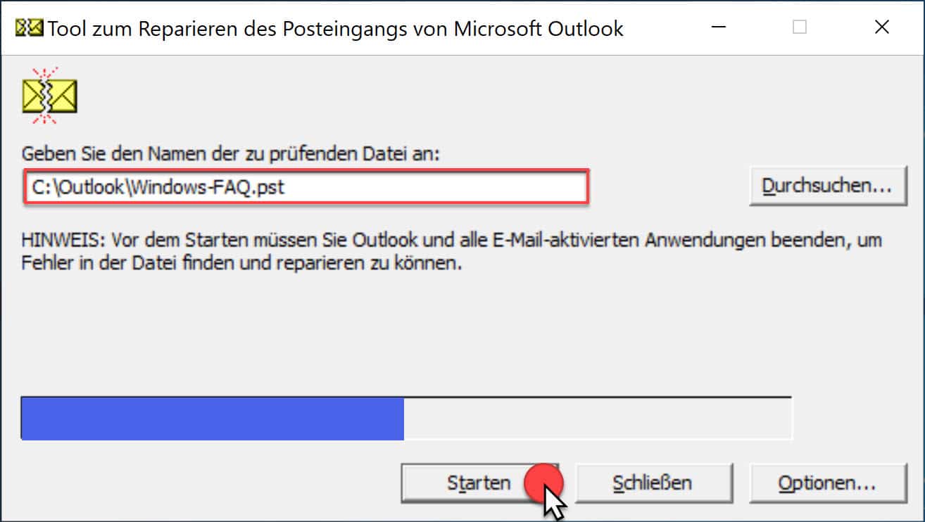 SCANPST – Tool zum Reparieren von Outlook .PST Dateien