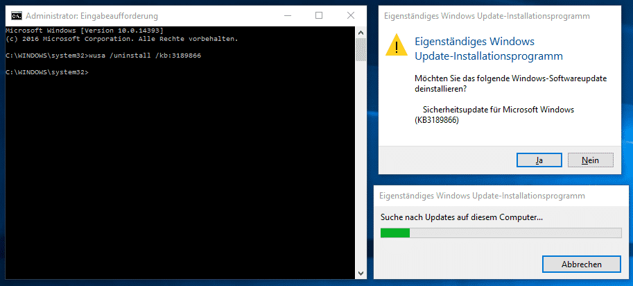 Windows Updates deinstallieren mit WUSA.EXE
