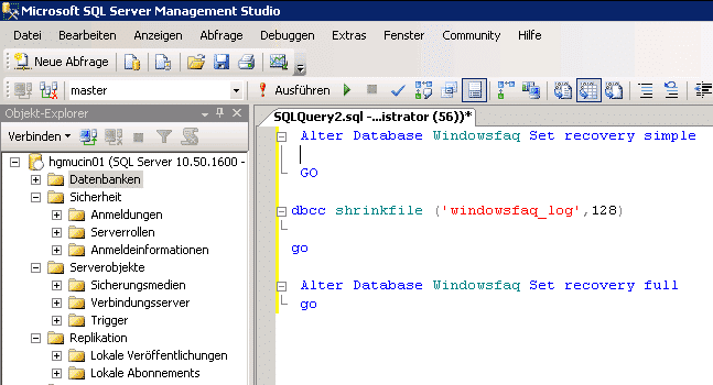 Microsoft SQL Log Datei verkleinern