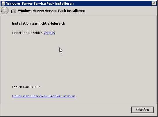 Fehler 0x80041002 bei Service Pack 1 (SP1) Installation
