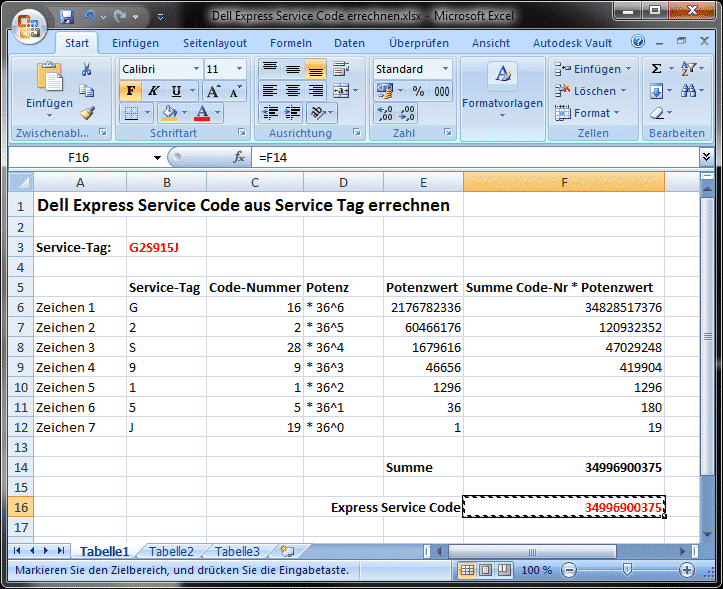 Dell Express Service Code aus Service Tag errechnen