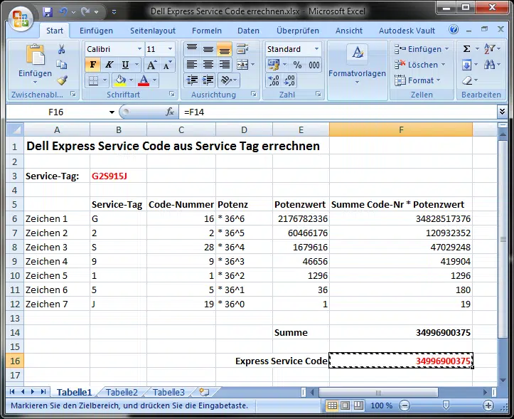 Dell Express Service Code aus Service Tag errechnen