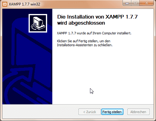 XAMPP 1.7 Installation abgeschlossen