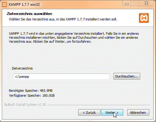 XAMPP 1.7 Installationsverzeichnis