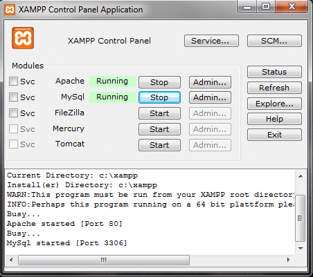 XAMPP Control Panel Application Dienste starten