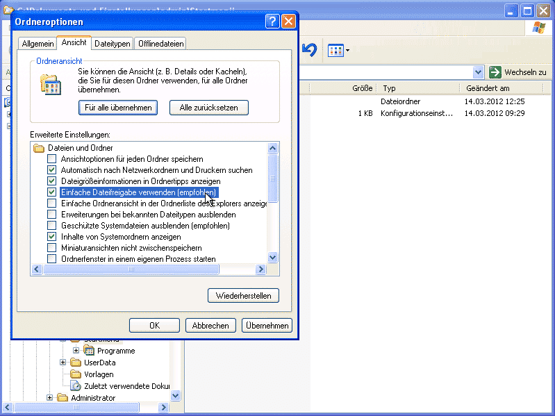 Einfache Dateifreigabe bei Windows XP