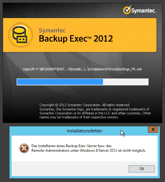 Backup Exec 2012 Installationsfehler