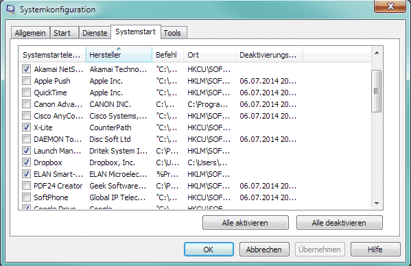 Systemkonfiguration Screenshot