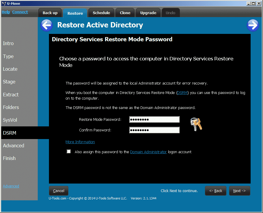 UMove restore mode password