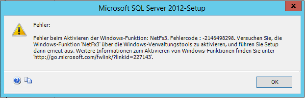 NetFx3 Windows Fehlercode -2146498298