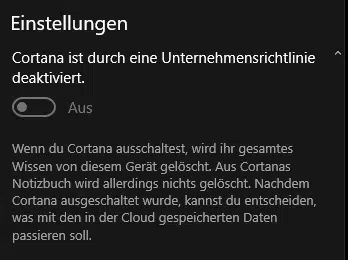 Cortana deaktivieren in Windows 10