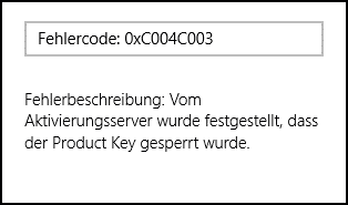 0xc004c003 Fehlercode beim Aktivieren von Windows 10