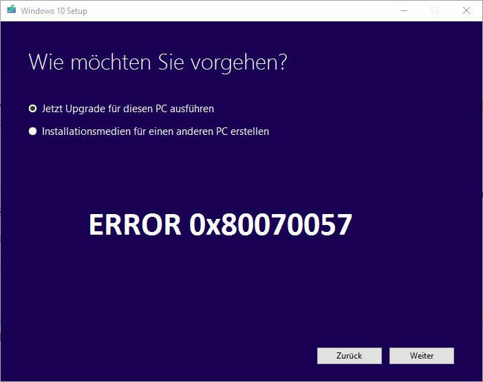 Windows 10 Upgrade (Anniversary Update) Fehler 0x80070057 beseitigen – Lösung