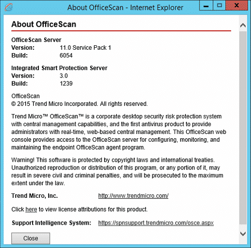 TrendMicro OfficeScan Server Version Build