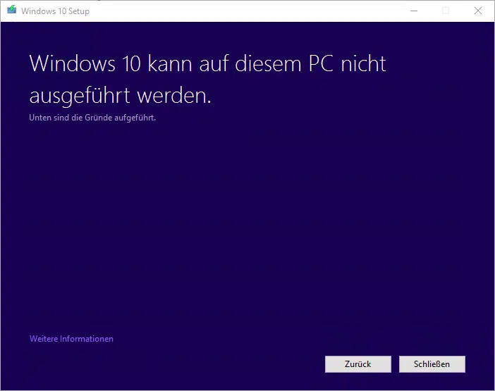 Windows 10 kann auf diesem PC nicht ausgeführt werden