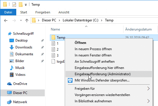 Administrator Eingabeaufforderung im Windows Explorer Kontextmenü