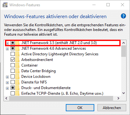 Net Framework 3.5 unter Windows 10 installieren