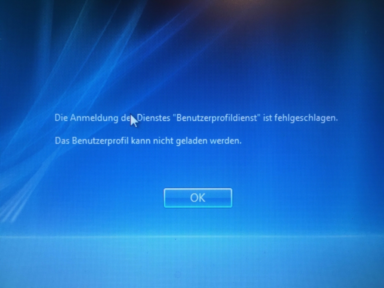 Windows Profil Fehlermeldung „Die Anmeldung des Dienstes „Benutzerprofildienst“ ist fehlgeschlagen.“