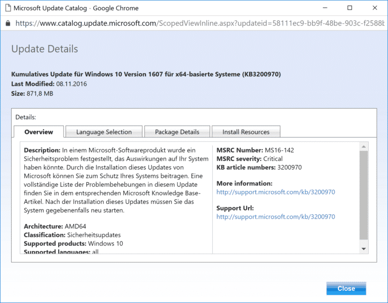 KB3200970 Update für Windows 10 Anniversary