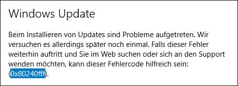 Windows Update Fehlercode 0x80240fff