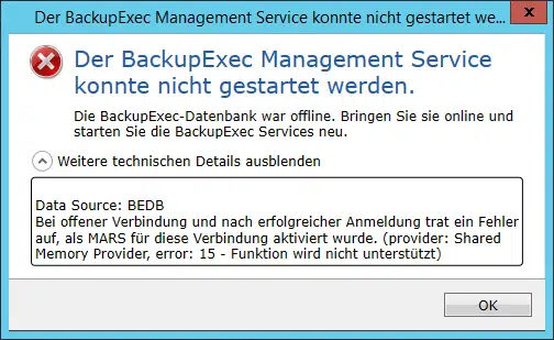Der BackupExec Management Service konnte nicht gestartet werden – .NET Framework Update Fehler