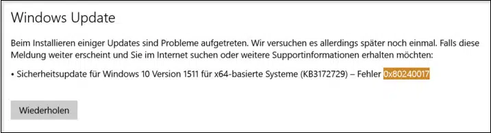 0x80240017 Windows Update Fehlercode