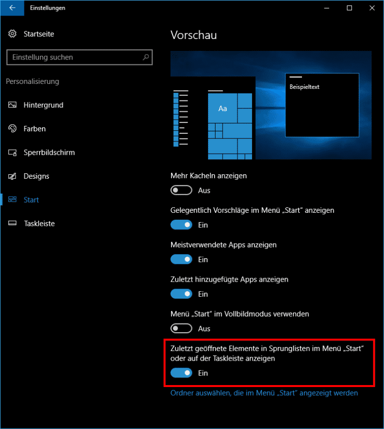 Liste zuletzt verwendeter Dateien in Windows 10 Taskleiste löschen Windows
