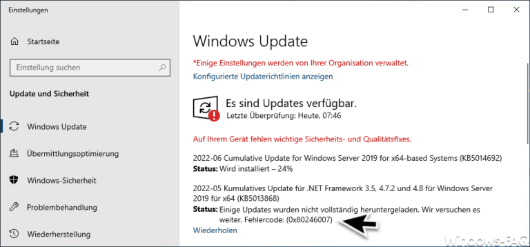Windows Fehlercode 0x80246007