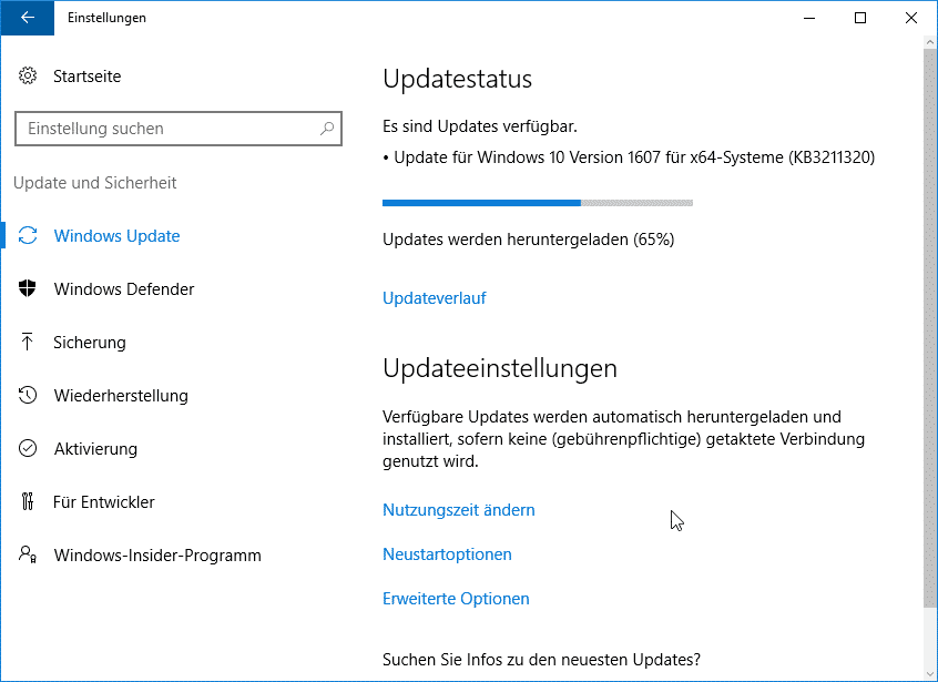 Update KB3211320 für Windows 10 Anniversary 1607 erschienen