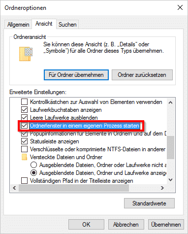 Jedes Windows Explorer Fenster in einem eigenen Prozess starten
