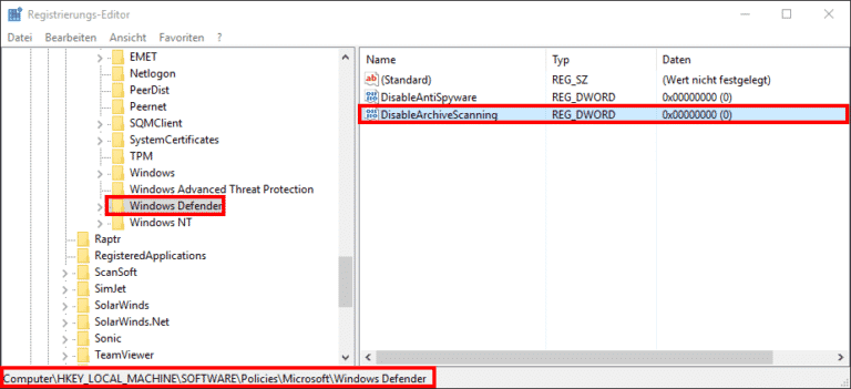 ZIP, RAR oder CAB Files mit Windows Defender durchsuchen