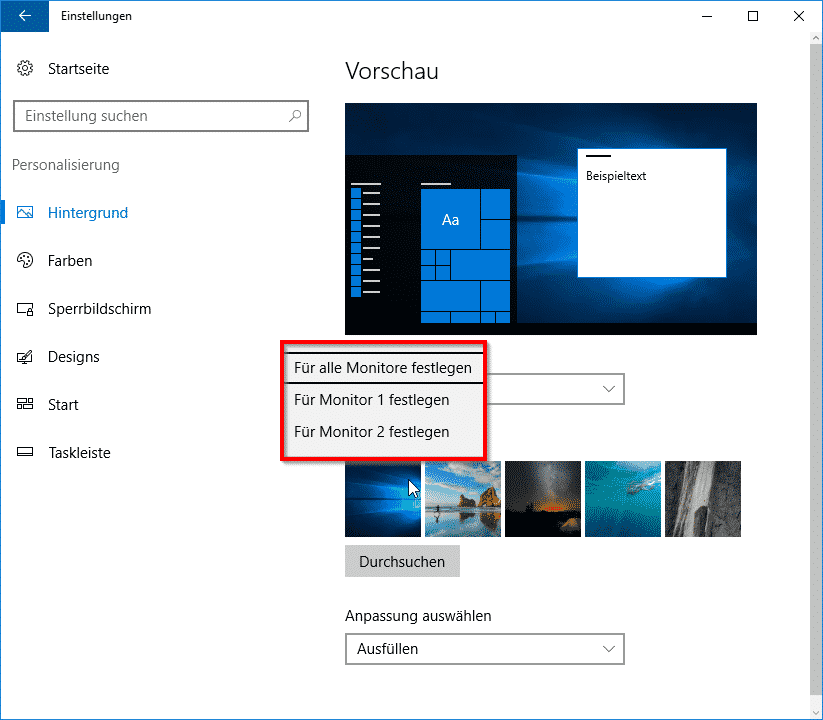 Unterschiedliche Hintergrundbilder für mehrere Monitore unter Windows 10  festlegen - Windows FAQ