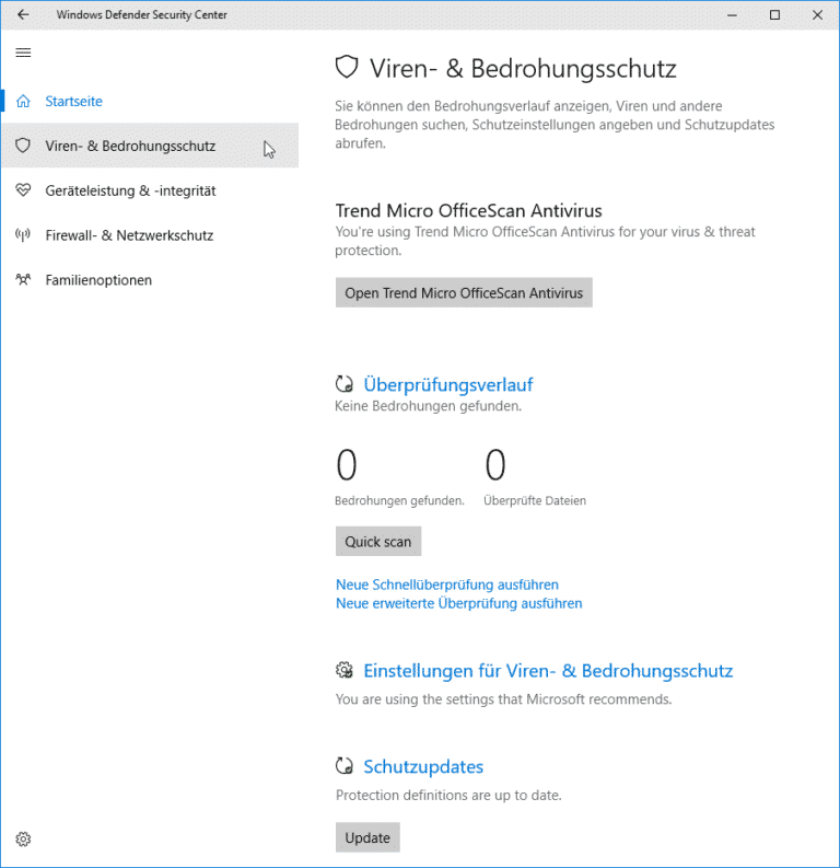 Windows Defender Security Center vom Windows 10 Creators Update
