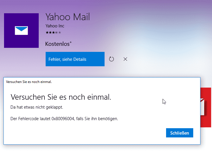 Windows Store Fehlermeldung 0x80096004
