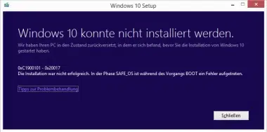 0xC1900101 – 0x20017 Windows 10 konnte nicht installiert werden