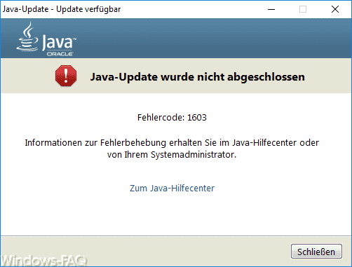 Java Update wurde nicht abgeschlossen – Fehlercode 1603