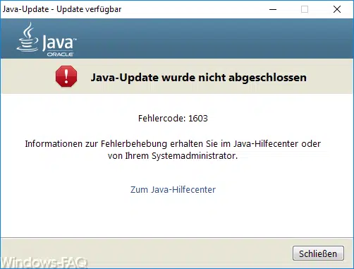 Java Update wurde nicht abgeschlossen – Fehlercode 1603