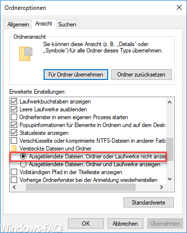 Ausgeblendete Dateien, Ordner oder Laufwerke nicht anzeigen.
