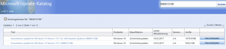 KB4013198 Update für Windows 10 Version 1511