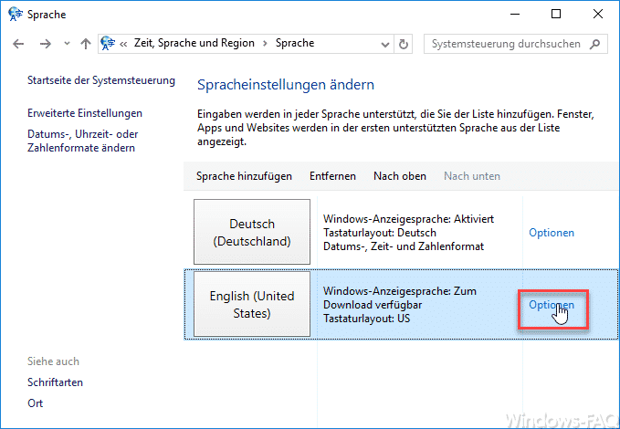 Windows 10 Systemsprache ändern / ausländisches Sprachpaket installieren