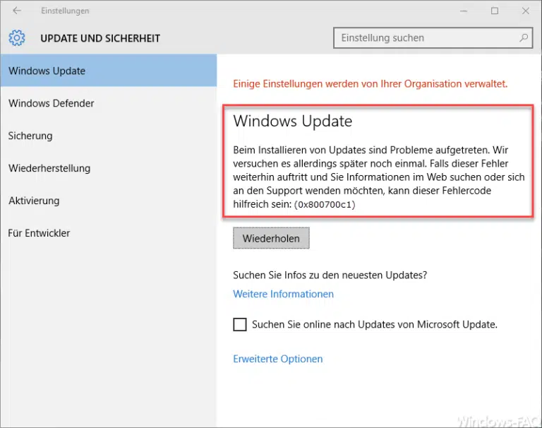 0x800700c1 Windows Update Fehlercode